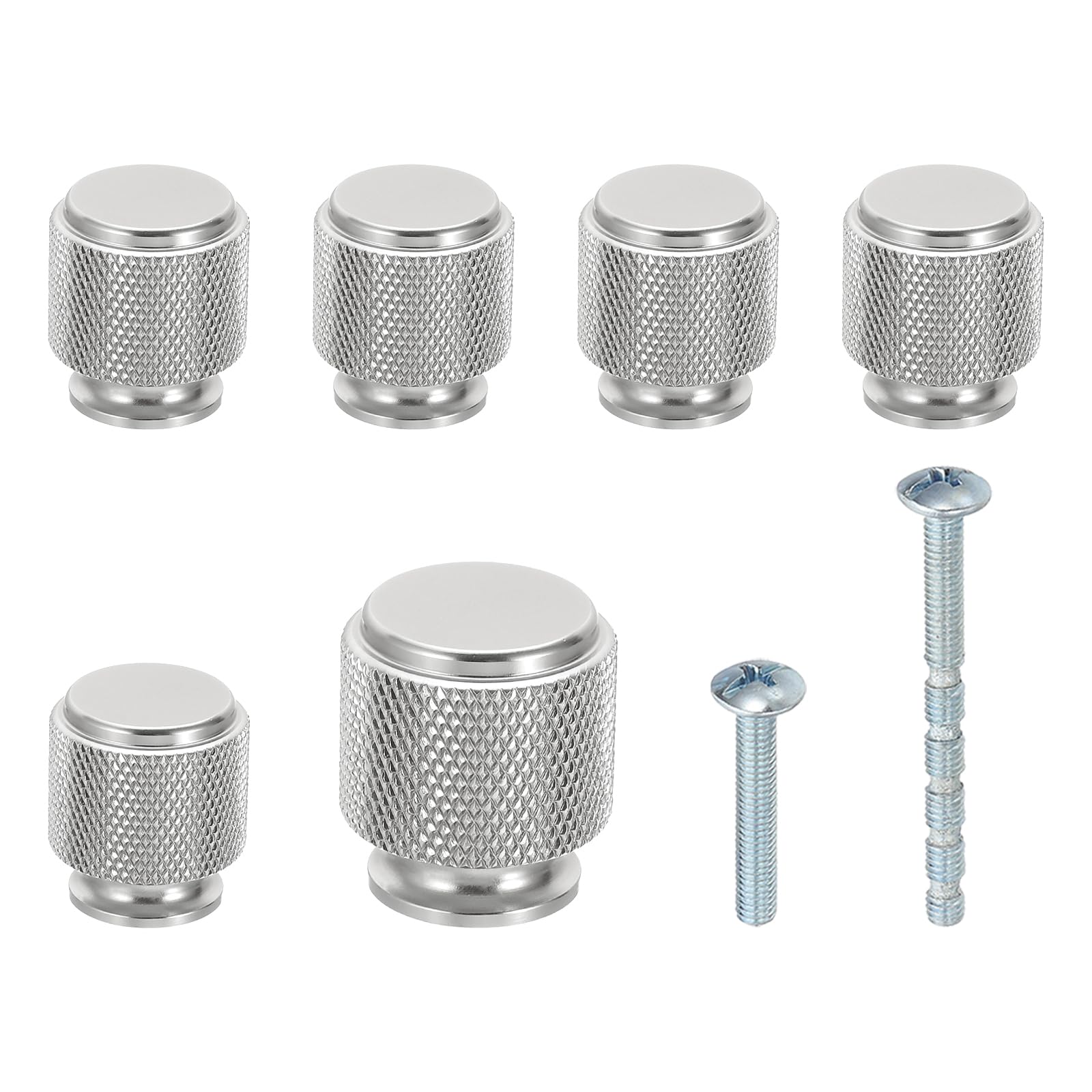 PATIKIL 1 Inch Dia. Cabinet Knobs, 6pcs Knurled Drawer Round Pulls Handle Solid Hardware for Dresser Wardrobe Kitchen Cupboard, Nickle Color