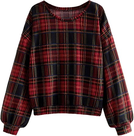 plaid crew neck sweatshirt