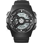 Beeasy Waterproof Mens Watches Sports Ourdoor, Military Watch Multi Function Stopwatch/4 Alarms/Countdown/Dual Time, Analog-Digital Synchronised Display Wrist Watch for Men