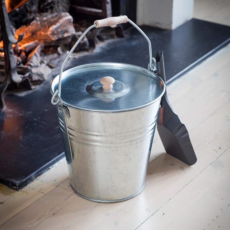 CKB LTD Fire Side Storage Bucket Lid Galvanised Steel Kindling Log Coal Holder