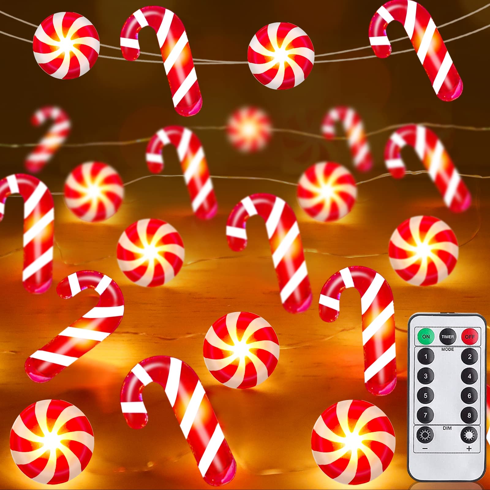 Photo 1 of 26.2 Ft 80 LED Christmas String Lights Decoration Candy Cane Candy Fairy Lights Timer 8 Modes Remote Control Battery Operated Holiday Xmas Christmas Decoration Indoor Outdoor Home Bedroom (Warm White)