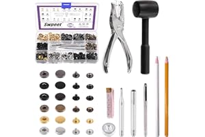 Swpeet 120 Sets 2.5mm Leather Snap Fasteners and Hole Punch Pliers with 4Pcs Fixing Tools Assortment Kit, Leather Snaps Metal