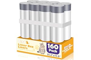 FURWEY 160 Count Cat Litter Box Liners with Drawstring Compatible with Litter-Robot 3/4 Heavy Duty Cat Litter Bags Waste Bags Replacement,25.2"x15.8"