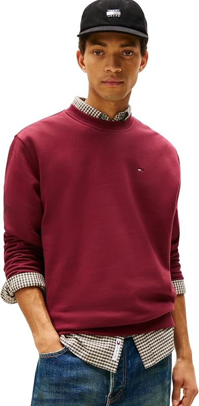 Herren Sweatshirt Regular Fit Flag Fleece Rundhalsausschnitt, Rot (Red Wine), XS
