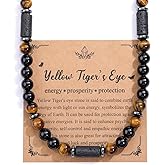 PESOENTH Mens Tiger Eye Obsidian Hematite Lava Crystal Beaded Necklace Jewelry for Men,Men's Anxiety Spiritual Necklace Gifts for Men Him Valentines Day Birthday Boyfriend Husband