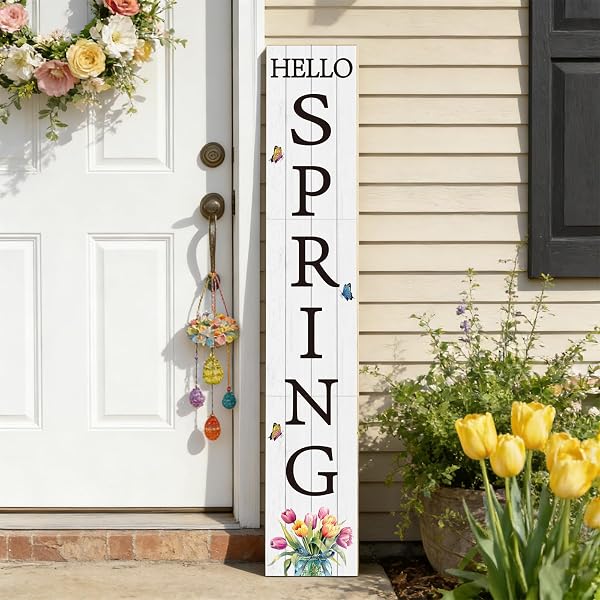 SPRING PORCH DECOR OUTDOOR DECORATIONS WOODEN DOOR DECORATIONS INDOOR OUTSIDE SPRING PORCH SIGN RUSTIC TULIPS WELCOME SIGN FOR FRONT DOOR 46.8 INCH