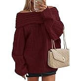 ZESICA Women's Off The Shoulder Sweater 2026 Oversized Long Sleeve Fall Winter Ribbed Knit Tops Pullover Sweaters