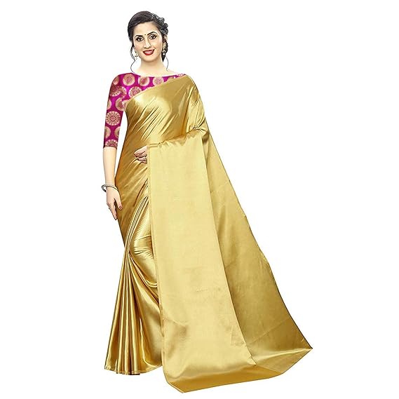 Women's Jacquard Satin Saree with Unstitched Blouse Piece (MD-171219-1_Gold)