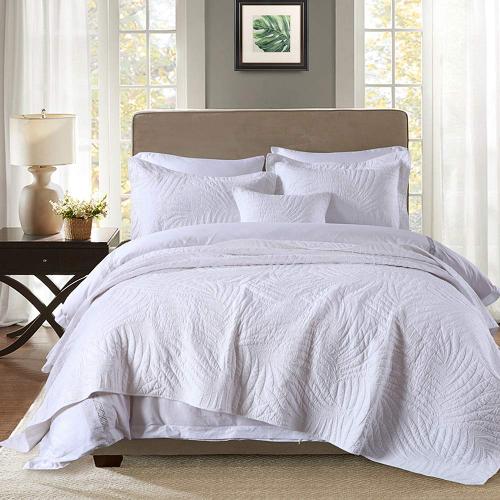 Quilt Set King, Cotton World Li Premium 3 Piece Oversized Coverlet Set White as Bedspread Bed Cover Reversible Elegant Luxury Comfortable Lightweight - Wrinkle & Fade Resistant-King/California King