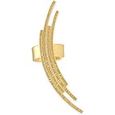 Curved Ear Cuff Earring No Piercing Required, 925 Sterling Silver Gold Plated, Hammered Finish, Hypoallergenic and Nickel-Free, Single - Handmade by Emmanuela