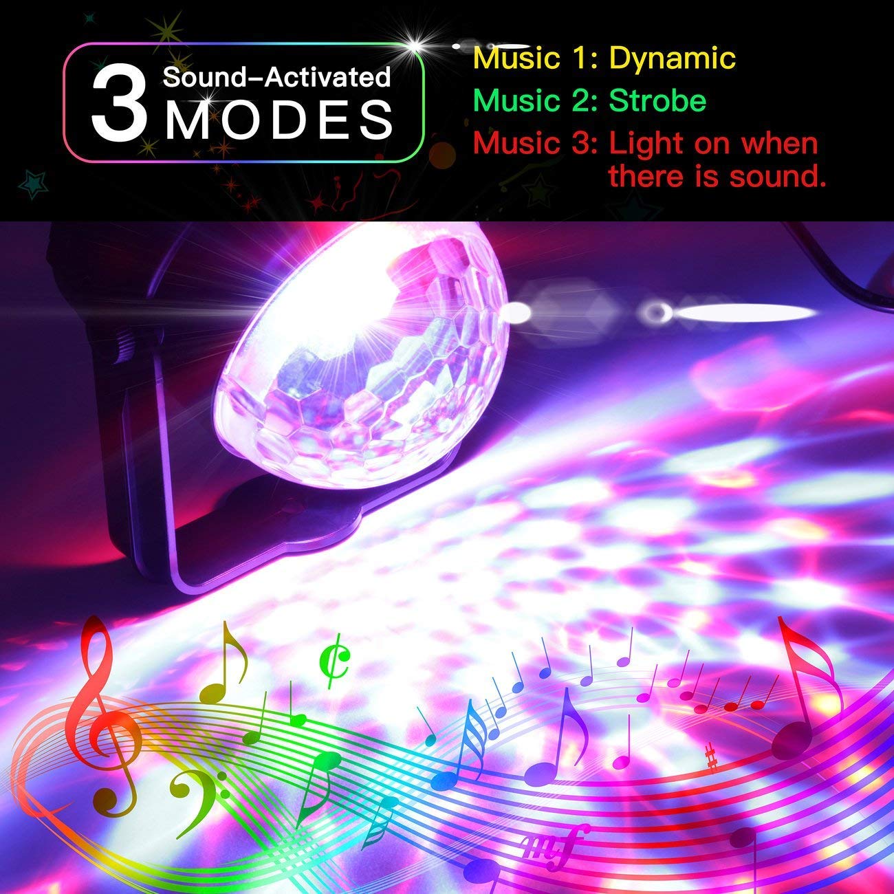 AveyLum Disco Ball Party Light USB Night Light Sound Control Strobe Light for Kids Birthday Karaoke Bar Club Stage DJ Camping Lighting