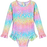 Ghteas Girls One Piece Swimsuits Long Sleeve Ruffle Zipper Bathing Suit Cute Kids UPF 50+ Rashguard Swimwear 1-6 Years