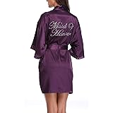 SUGAR JAN Women's Silk Bride Bridesmaid Robes for Wedding with Rhinestones Satin Dressing Gown Sleepwear with Pockets