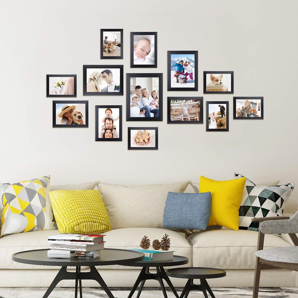 Homemaxs 12 Pcs Picture Frames, Picture Frames Set, Picture Frame Collage, Gallery Wall Frame Set, Photo Frames for Tabletop and Home Decor, One 8x10 in, Four 5x7 in, Five 4x6 in, Two 6x8 in, Black -