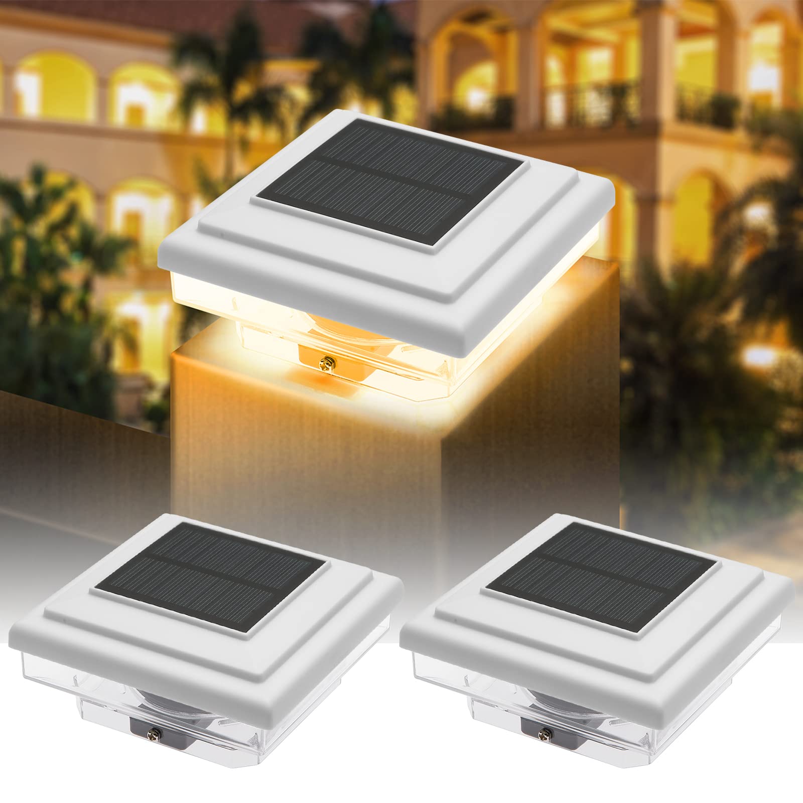 YOHAYO Solar Fence Post Lights Solar Lights for Outdoor Fence Waterproof IP65 Warm White 2 Pieces (White)