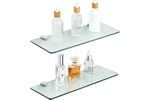 Sayayo Bathroom Shelves Glass Shelf 15 Inch, Floating Shelves Wall Mounted Rectangular Tempered Glass Wall Shelves, Polished,