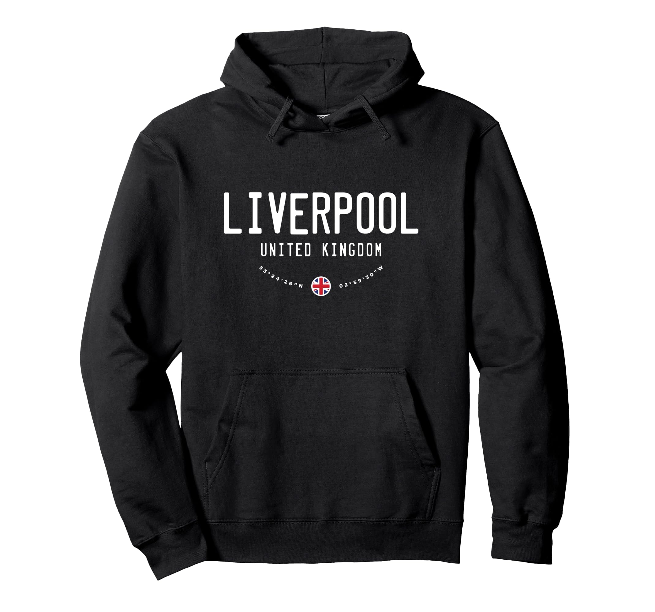 Liverpool UK United Kingdom Flag Pullover Hoodie, Adult Unisex, Black, Large