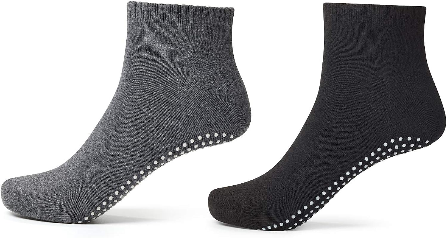 Anti Slip Non Skid Cotton Socks,4 pairs Unisex Grip Socks for Yoga Home Workout Barre Pilates Hospital Adults Men Women, Black(2 Pairs)+gray(2 Pairs), M (6-9.5): Clothing