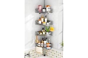 HAMITOR Shower Caddy Tension Pole：4-Tier Rustproof Bathroom Corner Shelf for Renters - 47-121inches Adjustable Bathtub Organizer with Soap Holder-large capacity rack for Shampoo Storage Home Accessory