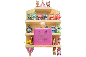 QILUCKY Toniebox Shelf with Space for 28 Tonie Figures, Tonie Box Magnetic Wall Shelf, for Children to Play and Collect (Houses)