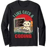 Coder Programmer Cat Lover Cat Dad I Like Cats &amp; Coding Long Sleeve T-Shirt