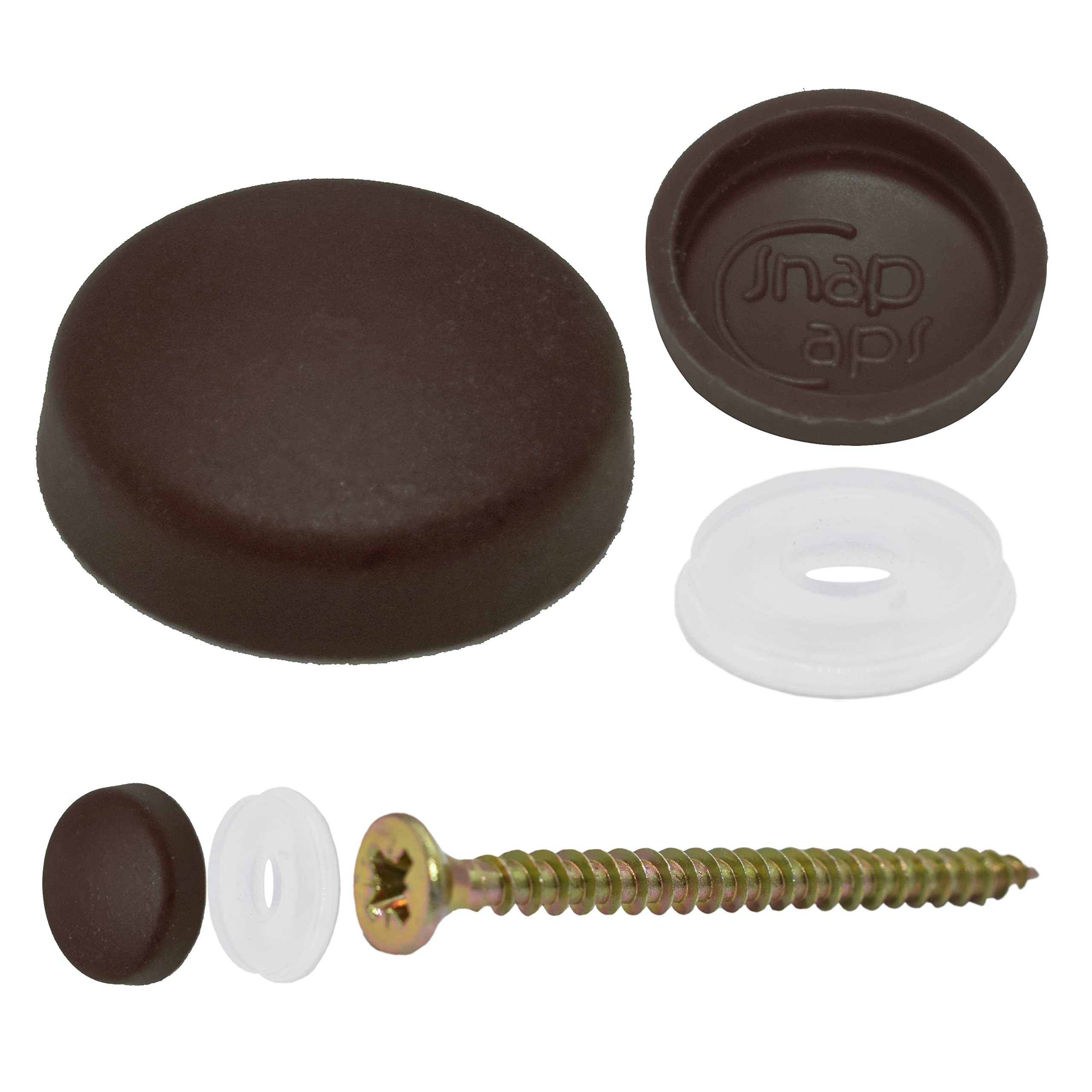 Snap-On Two Piece Dome Screw Cover Caps - Pack of 50 Large Matt Caps & Bases : Hamersley Brown