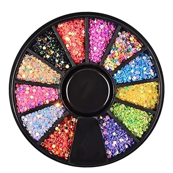 S.A.V.I 1 Pc. DIY 3D Nail Art Manicure Decoration Wheel Acrylic Crystal Glitter Rhinestones - 12 Styles (114), Multicolor, 2 g