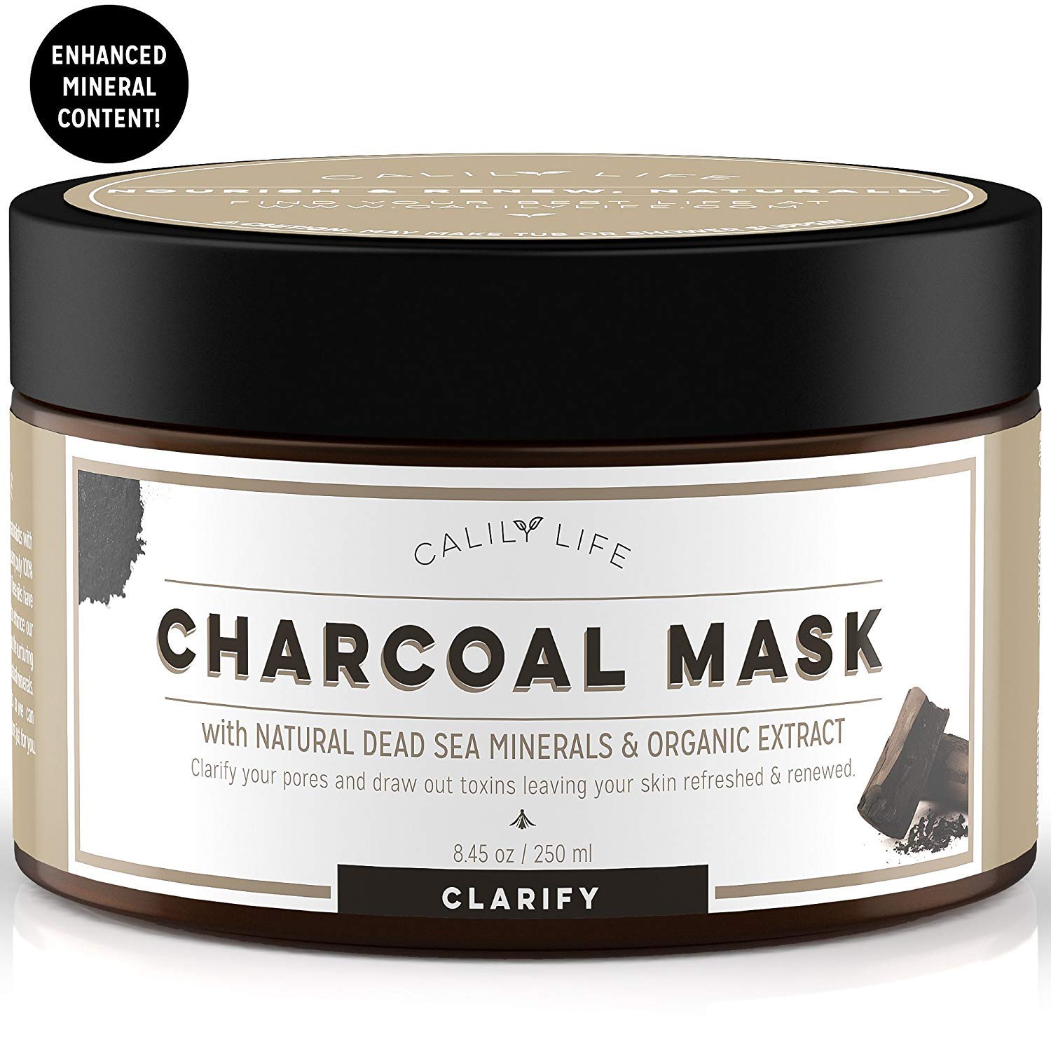 Calily Life Organic Deep Cleansing Activated Charcoal Mask with Dead Sea Minerals, 8. 45 Oz. – Natural Wash-off Treatment - Minimizes and Cleanses Pores, Hydrates and Revitalizes Skin [ENHANCED]