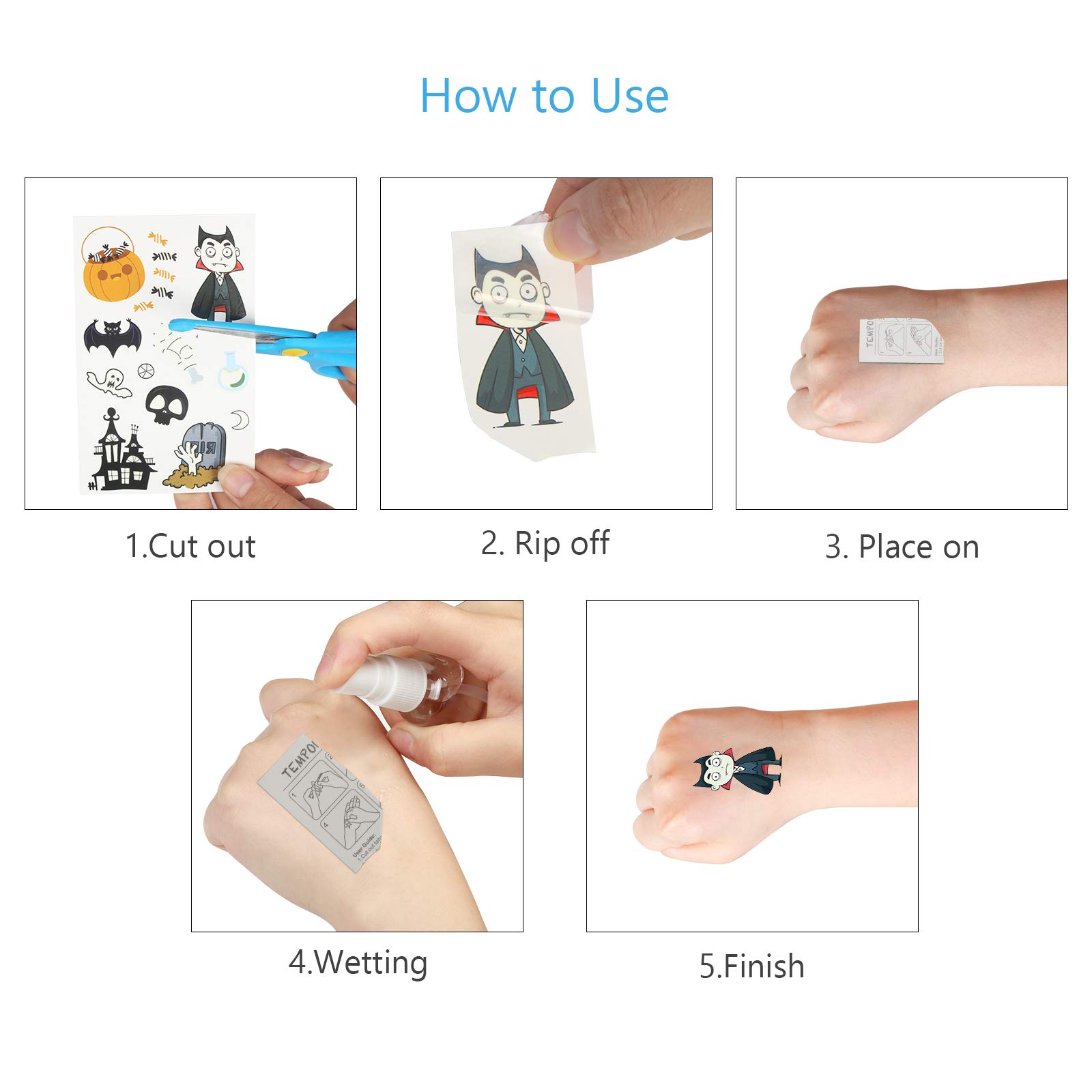 TAZEMAT 10 Blatt Halloween Temporäre Tattoos Fluoreszierende wasserdichte Tattoos Temporär Tätowierung Kürbis Geist Fledermaus Kunst Tattoos Kindertattoos Jungs Mädchen Halloween Party