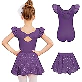 Zaclotre Ballet Leotards for Girls with Removable Skirt Toddler Ruffle Sleeve Bow Back Dance Dress Combo