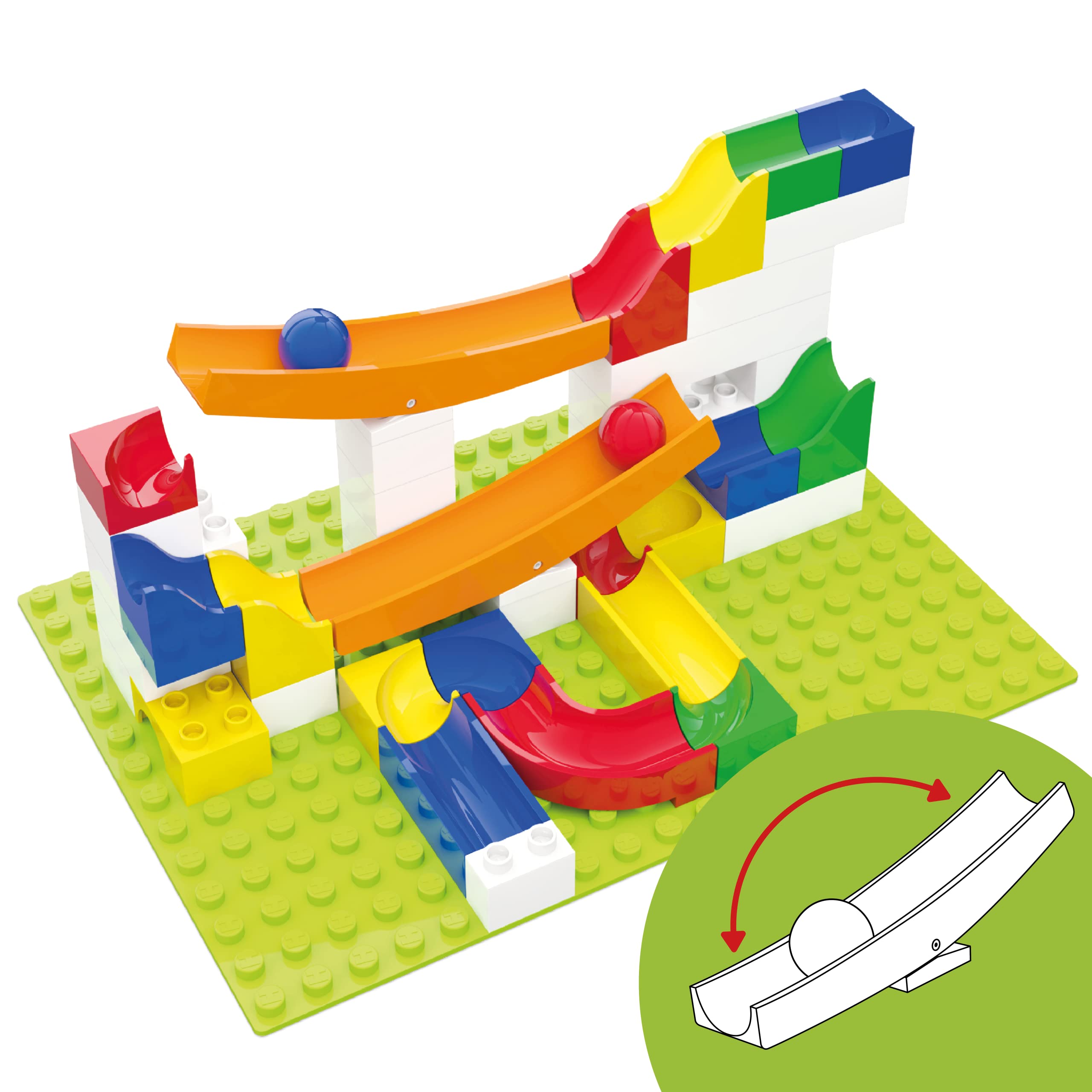 Hubelino 420503 Marble Run See-Saw Expansion Set, Compatible with Popular Building Block System, 45 Pieces, for Ages 4 and Up (Made in Germany)
