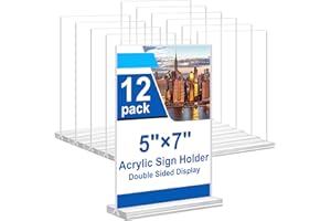 Acrylic Sign Holder 5x7 Inches 12 Pack, Double Sided clear DisplayStand Table Top Sign Paper Holder, Vertical Menu Flyer Hold