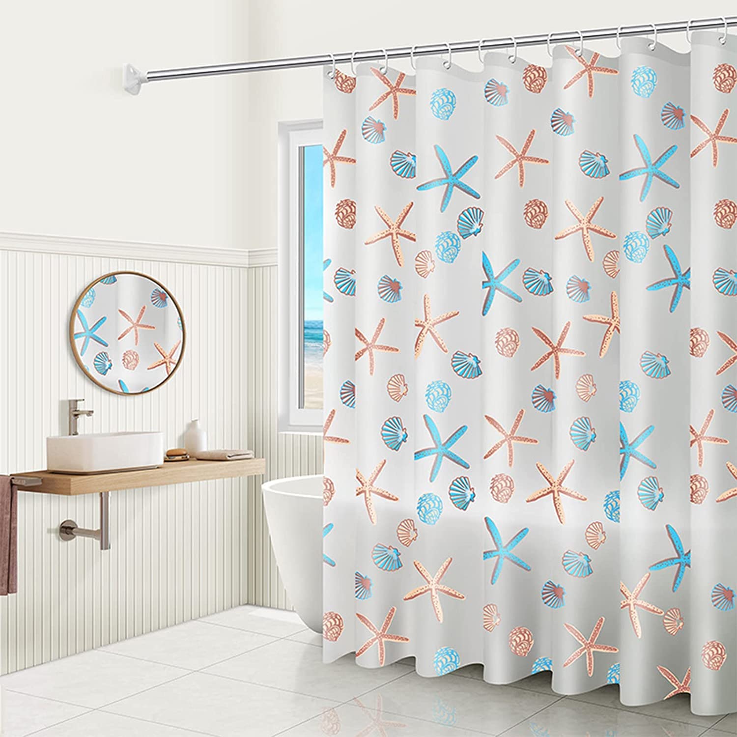 WOODFIB Shower Curtain, 100% PEVA Waterproof Anti-Mould Proof Resistant, Quick-Drying, Washable Bathroom Curtain, Includes 12 Pcs Curtain Hooks, 180 x 180 cm