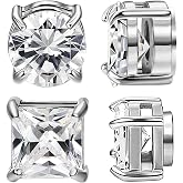 NEWITIN 2 Pairs Stainless Steel Magnetic Stud Earrings for Men Clip on Earring Magnetic Earring Unisex Non Piercing CZ Magnet Studs Diamond Earrings for Women Men