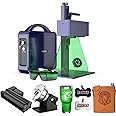 GWEIKE G2 20W Laser Engraver with Chuck & Roller Rotary, Fiber Laser Engraver Machine,110x110mm Working Area, 15000mm/s Speed Portable Laser Marking Machine for Metal, Jewelry, Leather, Dog Tags