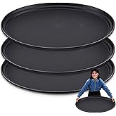 3 Pcs Large Restaurant Serving Trays 24" x 29" Oval Plastic Food Serving Tray Non Slip Rubber Lined Black Serving Tray for Cafeteria (3)