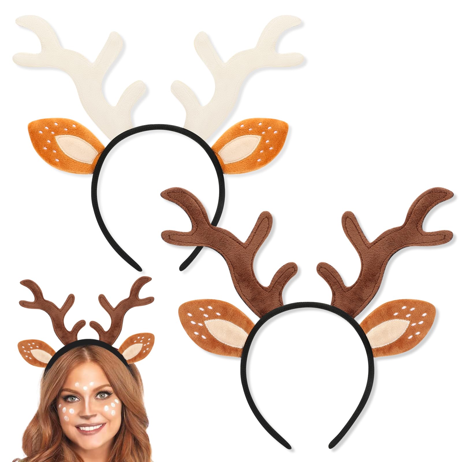 Hifot 2 Pack Reindeer Headbands for Adults Kids,Christmas Headwear Reindeer Ears Headband Christmas Head Boppers,Hair Accessories for Christmas Supplies and Holiday Parties Favors — image 1