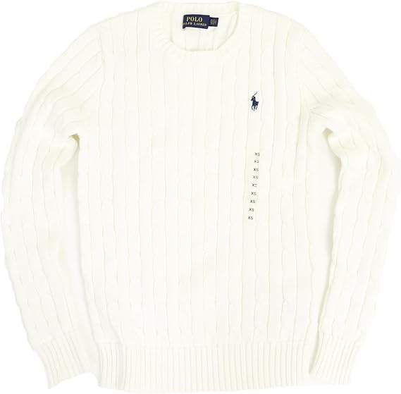 Amazon ポロ ラルフローレン Polo Ralph Lauren ラルフローレン レディース コットン ケーブル クルーネックセーター 無地 ワンポイント M White 並行輸入品 セーター 通販