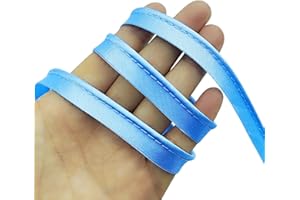YOOGCORETT 16 Yards Blue Polyester Satin Bias Piping Type, Maxi Piping Trim, Bias Type with Cord, Welting Cord, for Sewing Lip Cord Trim, Clothing Accessories,Upholstery Piping Trim12mm (1/2 Inch)
