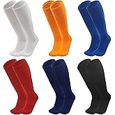 Looknniy 6 Pairs Mens Soccer Socks Stretchy Knee High Tube Colorful Football Athletic Team Socks for Men