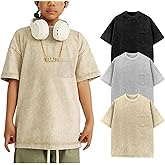 Yimoon 3 Pack Boys Tshirts Kids Oversized T Shirts Cotton Acid Wash Loose Fit T-Shirts Basic Tee Shirts 5-12Y