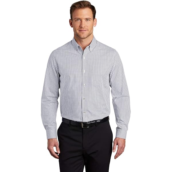 Port Authority Long Sleeve Gingham Check Shirt - Easy Care Poplin Business Casual Shirt