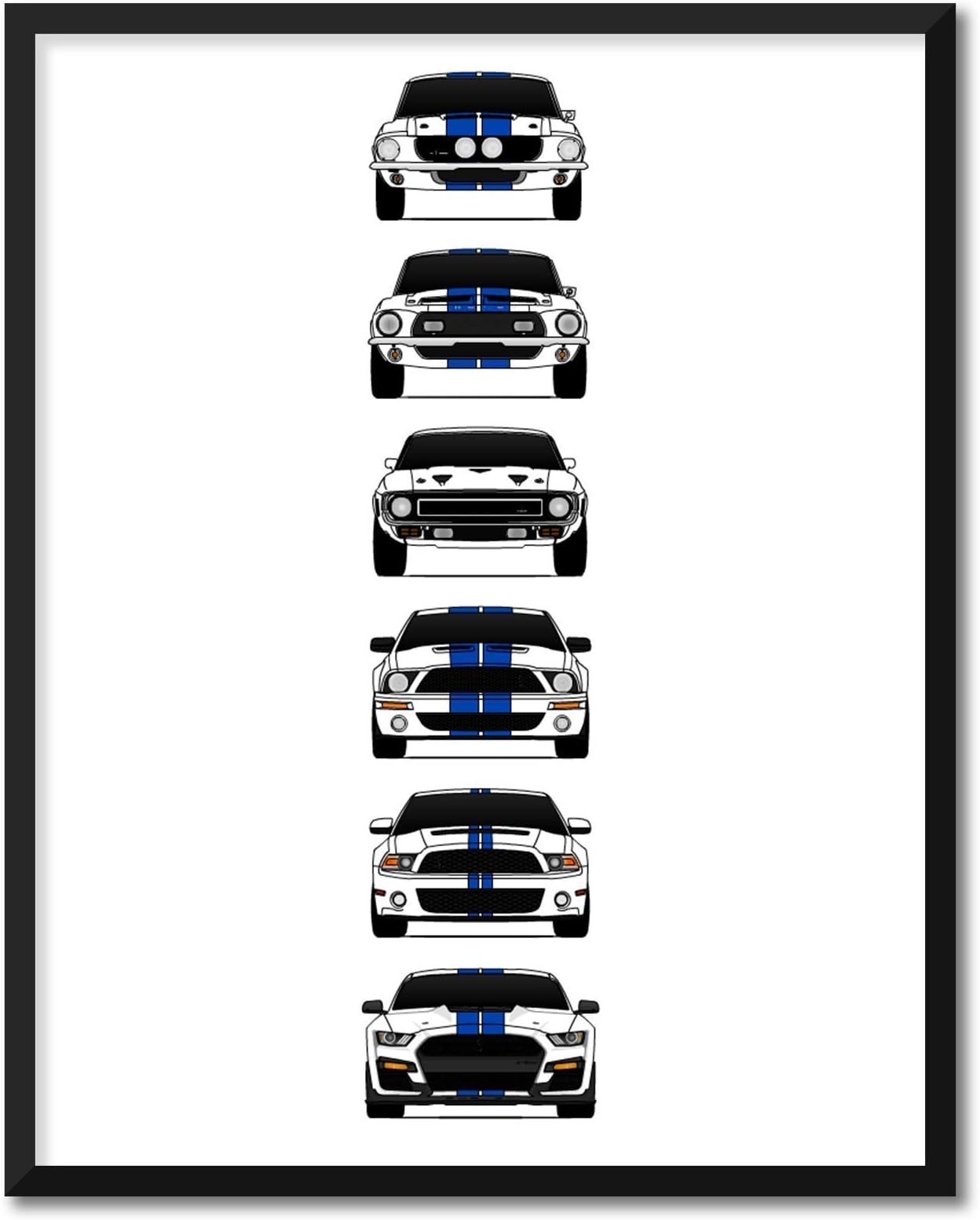 CUSTOMIZABLE COLOR: Shelby Mustang GT500 Generations Inspired Car Poster - Handmade Print of Ford Shelby GT500-11x14" Metallic Print (Unframed)-Perfect Gift Car Enthusiast