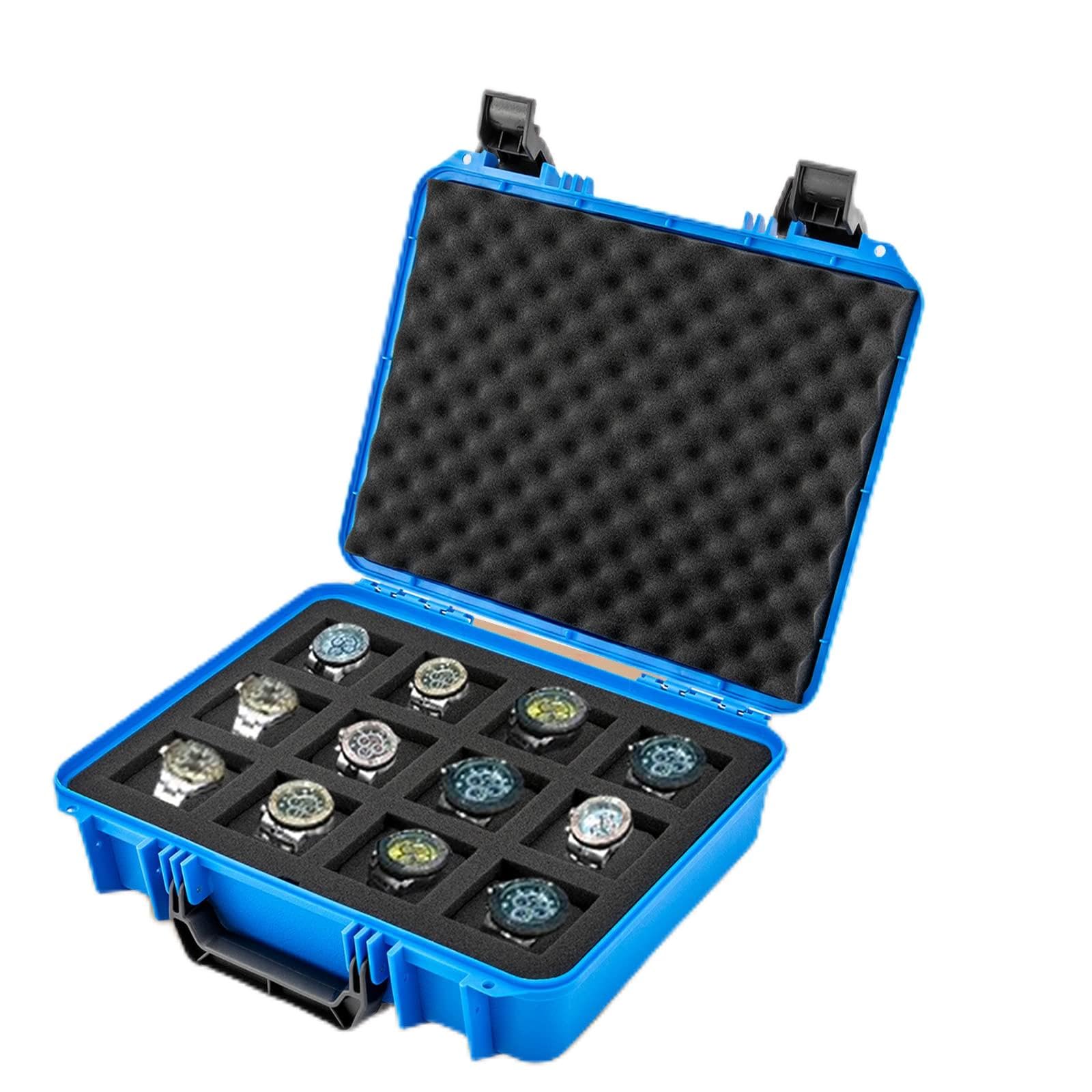 12-slot Watch Display Case, Watch Carry Organizer, Travel Storage Protection Shockproof Pressure, Travel & Storage Watch Case for Men, Watch Enthusiasts, Collectors, Space Saving (Blue)