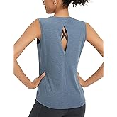 baleaf Women's Workout Tank Tops Open Back Yoga Top High Neck Sleeveless Shirts Running Loose Fit Athletic Gym