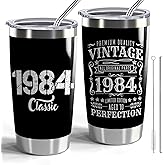 CWEGSJ 40th Birthday Gifts for Men Women Tumbler 20oz Vintage 1984 Birthday Insulated Stainless Steel Tumbler with Lid and Straw 40 Year Old Gift (Tum-1984 Classic)