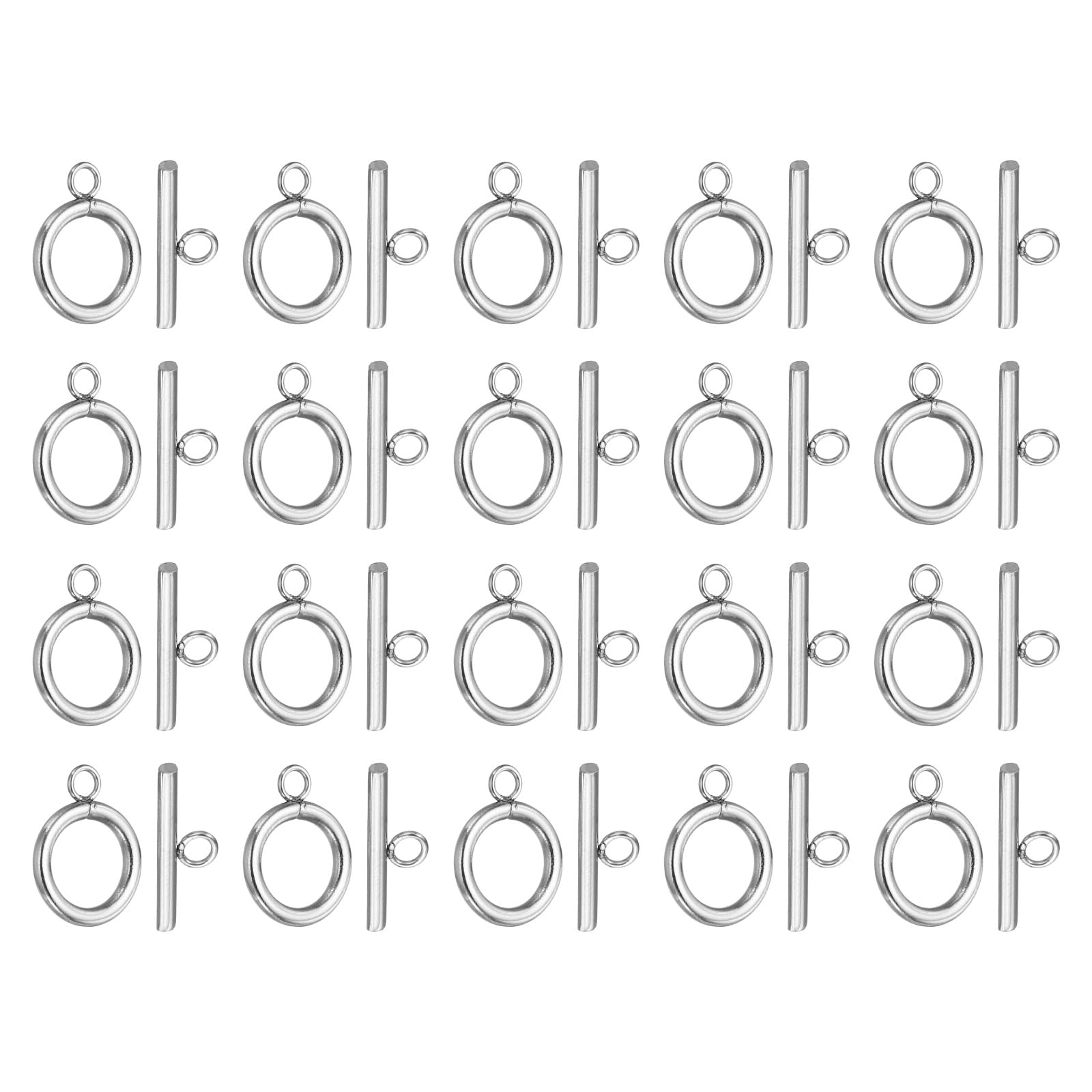 PATIKIL 13mm/0.51in Dia Toggle Clasp, 20 Set 304 Stainless Steel Round Clasp Closure Connector & T-Bar for Jewelry Making Necklace Bracelet Craft DIY, Silver