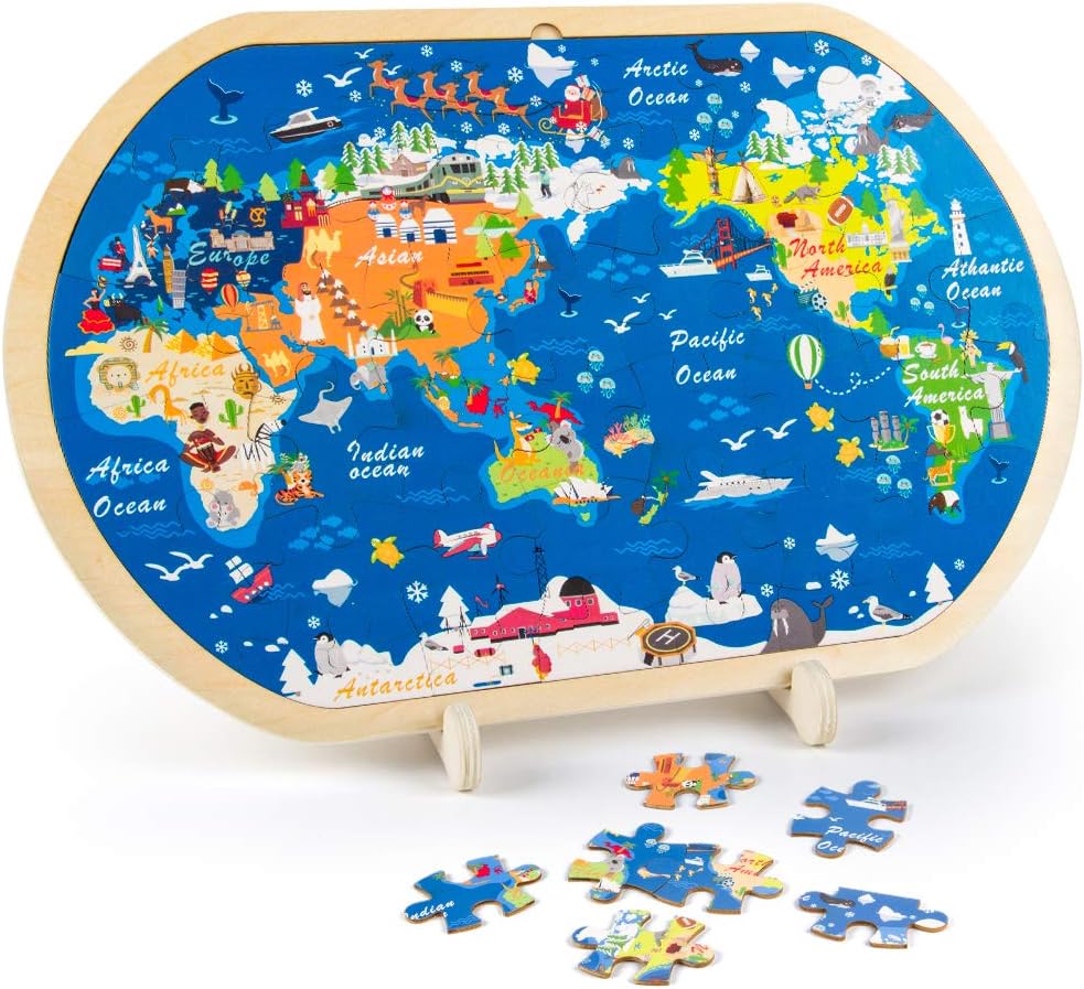 VATOS Wooden Jigsaws Puzzles for Toddlers, World Map Jigsaw Puzzles for