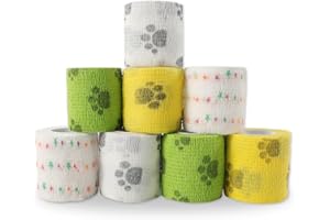 HOUNAHHA Vet Wrap for Dogs, Self Adhesive Bandage Wrap for Wounds Dog Leg, Paw, First Aid Cohesive Gauze, Pet Bandage Non-Woven for Horse, Dog, Cat, Birlds, Animal 8 Pack(2inch)