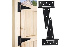 DREAMXIANG 8 Inch T-Strap Gate Hinges, Heavy Duty Shed Barn Door Hinges, Black Tee Hinges for Wooden Fence, Yard Gate, Wrought Hardware Iron Rustproof (2 Pack)